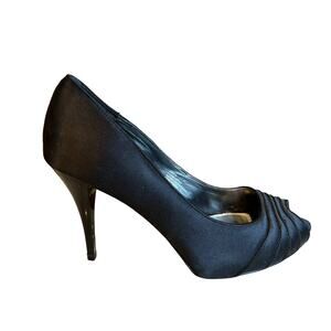 White House Black Market Black Satin peep toe formal heels 7